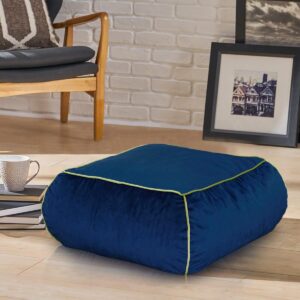 Square Floor Cushion Features Luxury Royal Blue Velvet Cover and Insert Bean Foam Filling, Versatile Use as Pouf Footstool and Ottoman Pillow in Home, Yoga Meditation Seat, and Bedroom Décor