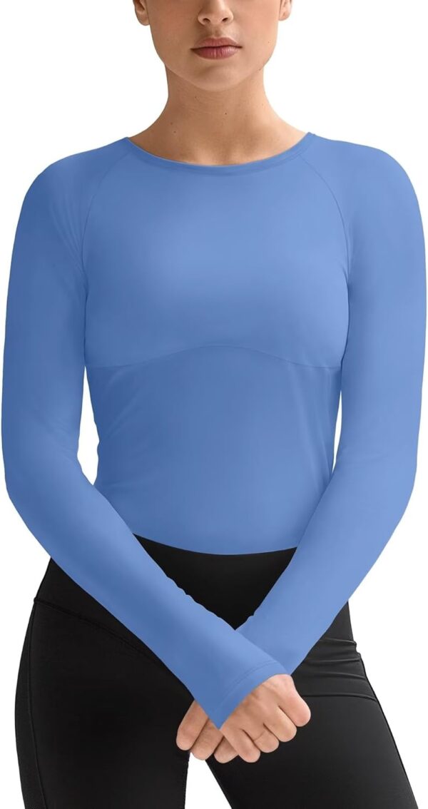 Womens Long Sleeve Workout Tops Slim-Fit Yoga Top Quick Dry Running Athletic Shirt High Stretch
