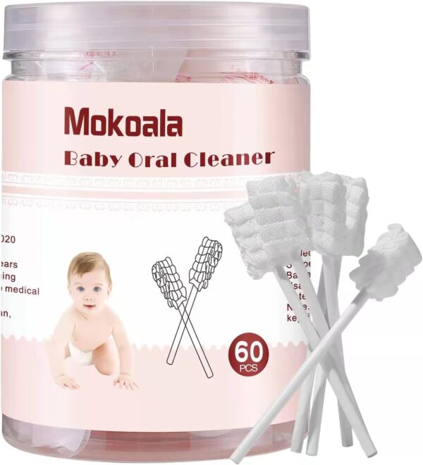60Pcs Baby Tongue Cleaner, Baby Toothbrush, Disposable Baby Mouth Cleaner, Soft Gauze Toohthbrush Newborn Oral Cleaning Stick Dental Care for 0-36 Month Baby
