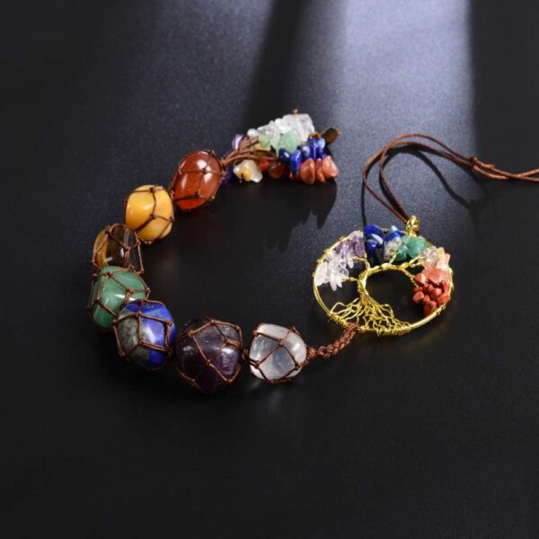 7 Chakra Stone Healing Crystal Tree of Life Wall Hanging Home Interior Decoration，Window Decoration，Yoga Meditation