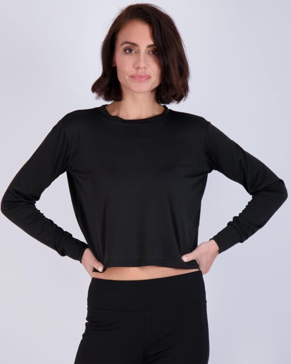 Real Essentials 5 Pack: Women's Dry Fit Crop Top - Long Sleeve Crew Neck Stretch Athletic Tee (Available in Plus Size)