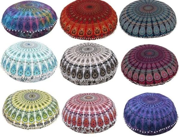 Cotton Large 32" Mandala Floor Pillow Cover Meditation Cushion Seating Throw Cover Hippie Decorative Bohemian Pouf Bohemian Indian Pouf Cover (Blue)