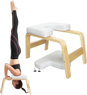 Yes4All Yoga Headstand Bench with PU Pads Thickness Foam, Wooden Yoga Inversion Chair for Balance Training,Core Strengthening - P.A.