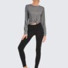 PINSPARK Long Sleeve Workout Tops for Women Crewneck Yoga Shirts Lightweight Athletic Gym Running Sport Casual T-Shirt