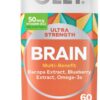 OLLY Ultra Strength Brain Softgels, Nootropic, Supports Healthy Brain Function, Memory, Focus and Concentration, Omega-3s, Vitamins B6 and B12, 30 Day Supply - 60 Count