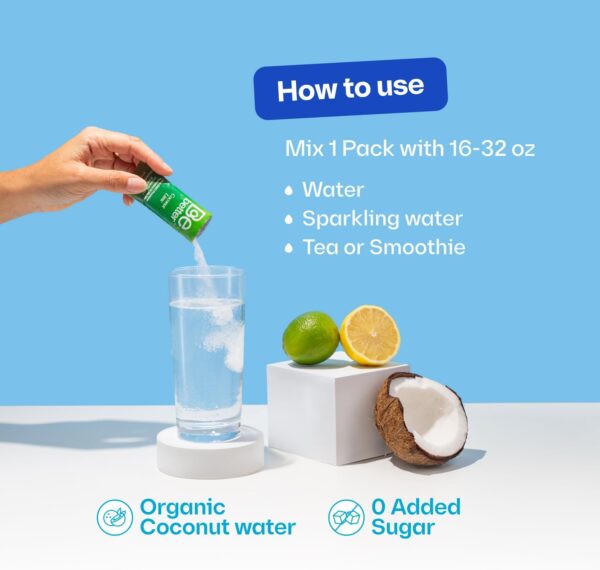 Bebetter Organic Electrolytes Powder Packets | Daily Electrolyte Drink Mix | Organic Coconut Water | No Artificial Flavors | Sugar Free Hydration Packets | Non-GMO | 22 Sticks Pack (Coconut and Lime)