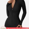 YEOREO Women Long Sleeve Workout Jumpsuit Zip Up Romper Bottom Pants Bodysuit Bodycon Sexy One Piece