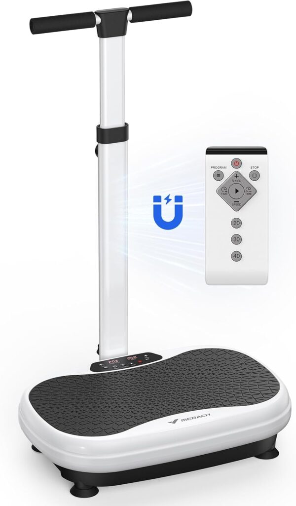 MERACH Vibration Plate Exercise Machine, Vibrating Plate Machine for Lymphatic Drainage Weight Loss, Full Body Vibration Platform with Handrails, Exercise Equipment for Women
