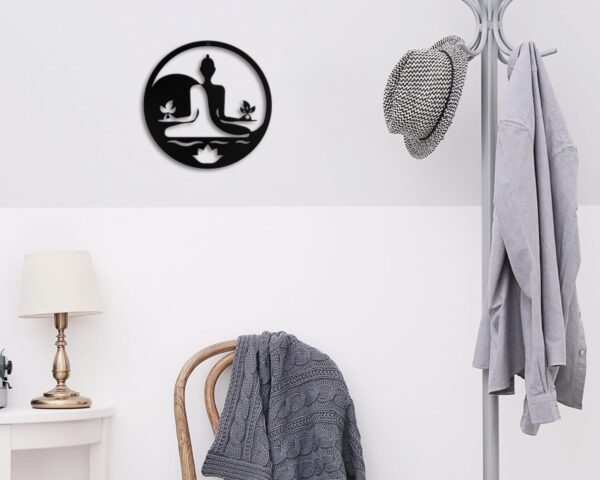 Kas Home Metal Zen Wall Decor Iron Buddha Wall Art Zen Lotus Spiritual Meditation Decor for Living Room Bedroom Yoga Studio Office Wall Décor (Black, 12x12inch)