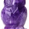 QINJIEJIE 2" Amethyst Owl Decor Crystals Stone Figurines Carved Gemstone Owls Statue Healing Home Room Sculpture Natural Lucky Owl Decorations Cute Purple Office Desk for Women Men