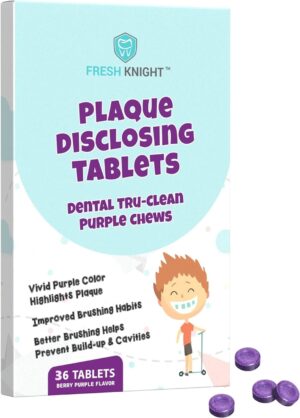 36 Count, Plaque Dental Disclosing Tablets for Kids or Adults, Shows Plaque, Helps Teach Brushing Habits for Clean Teeth, by Fresh Knight, Pack of (1)
