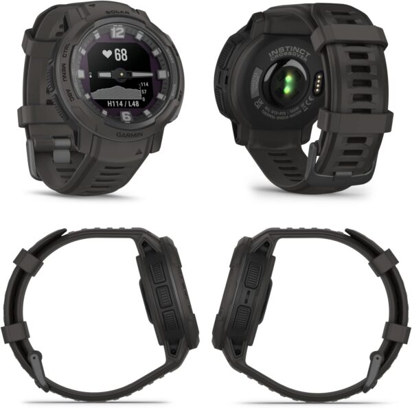 Wearable4U - Garmin Instinct Crossover Solar, Rugged Hybrid Smartwatch, Analog Hands and Digital Display 1.27 in, Graphite with E-Bank Bundle
