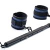 Spreader Bar Heavy Duty Stainless Steel Expandable Silver Bar Home Gym with 4pcs PU Purple Adjustable Strap,Sports Aid Training Fitness Gear Pilates Aid Kit,Yoga Set (Black+Blue PU Kit)