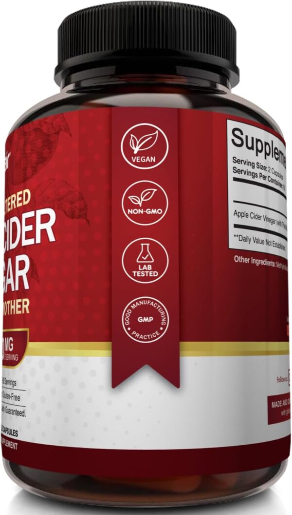 Apple Cider Vinegar Capsules with The Mother - 120 Vegan ACV Pills - Best Supplement for Healthy Weight Loss, Diet, Keto, Digestion, Detox, Immune - Powerful Cleanser & Appetite Suppressant Non-GMO