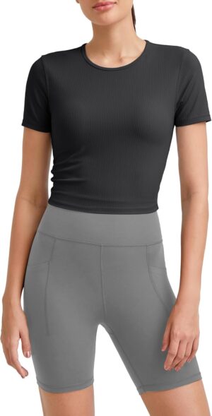 G4Free Workout Shirts Women Slim Fit Athletic Gym Work Out Tops Crop Short Sleeve Basic Yoga Tshirts Casual Summer