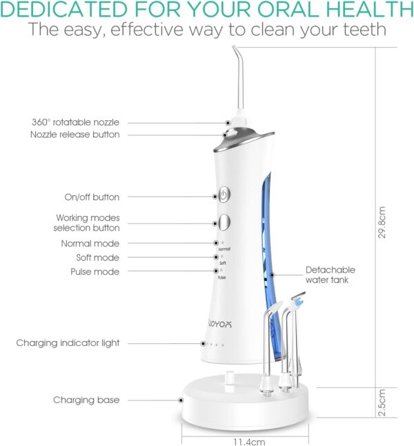 Water Dental Flosser for Teeth Cordless, Portable Oral Irrigator with 3 Modes 4 Tips, IPX7 Waterproof Rechargeable Electric Flosser for Teeth Deep Cleaning for Travel Home WF300 (Blue)
