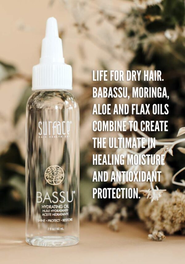 Surface Hair Bassu Hydrating Oil: Hair Oil with Flax Seed, and Aloe Vera, Moisturize and Hydrate Repair Damaged Hair, Color Safe, 2 Fl Oz