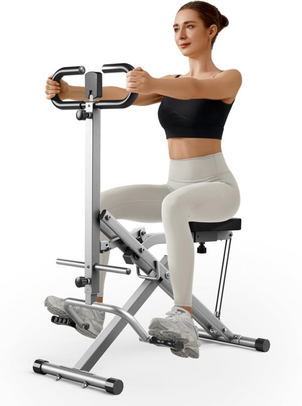 UMAY Squat Machine for Home, Foldable Exercise Equipment, Squat Rowing Machine with 5-Level Adjustable Seat