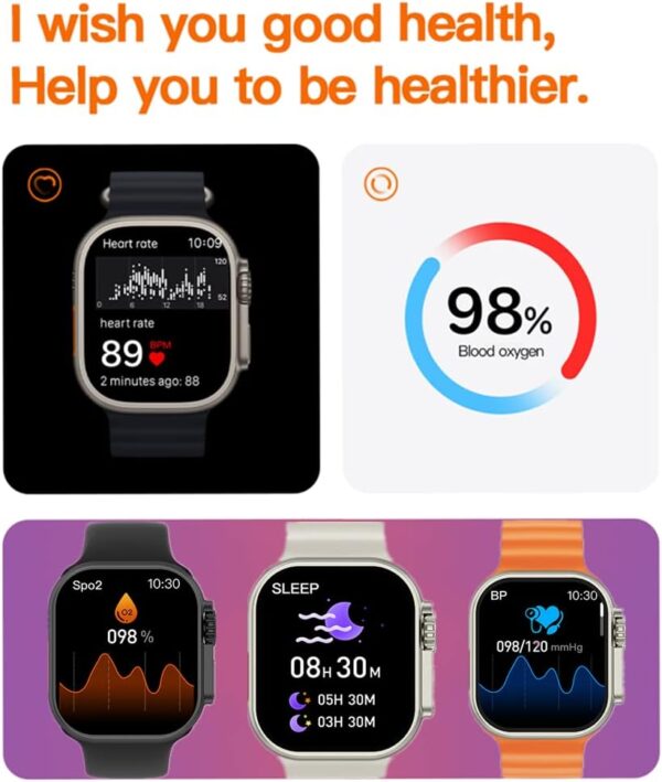 Smart Watch for Men Women Android iPhone Compatible, 2.09'' Smartwatch Fitness Tracker Watch with Heart Rate Blood Oxygen Sleep Monitor Pedometer Bluetooth Call SMS & 2 Bands (Black)