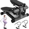 Steppers for Exercise at Home, Mini Stair Stepper with Resistance Bands Workout Equipment Up to 300LBS Loading Capacity, Hydraulic Fitness Stepper with LCD Monitor, Dark Gray