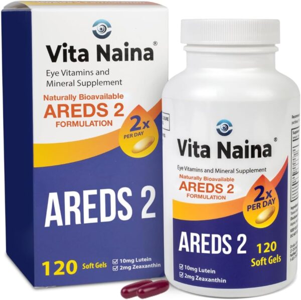 Vita Naina (120 SoftGels) | AREDS2 Eye Vitamins and Mineral Supplement (Zeaxanthin 2mg) | High Bioavailability and Bio-Absorption Formula | Easy on Your Digestive System | Easy to Swallow