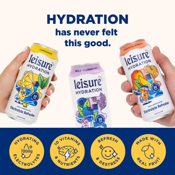 Leisure Drinks - Electrolyte Drink Variety Pack [Electrolyte Refresher - 16oz Cans, 12pk] - Low Sugar Hydration Drink - Get The Best Hydration Drink Packed w/ Magnesium & Ashwagandha For Mood & Stress Support