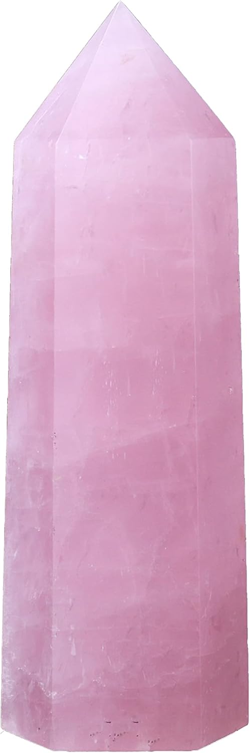 Runyangshi Large Rose Quartz Natural Healing Crystal Wand 4.72"-5" Crystals Tower 6 Faceted Single Point Crystal Prism Wand Natural Stones for Meditation Reiki Chakra Therapy Home Decor Gift