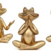 Gold Frog Figurines Yoga Decor 3.7In Set of 3 –Frog Yoga Statues for Modern Living Room Desk Table Home Office Bookshelf Shelves Sculptures Decor,Gifts for Mom Women