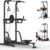Compact Home Gym, Foldable Rowing Machines for Home, Strength Training with Pull Up Station, Power Rack, Dip Station for Full Body Home Workout