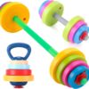 Kids Exercise Weight Set - 3-in-1 Adjustable Workout Toy Equipment for Children Pretend Play Exercise - Toddler Beginner Gym, Fitness, Weightlifting and Powerlifting (Dumbbell, Barbell, Kettlebell)