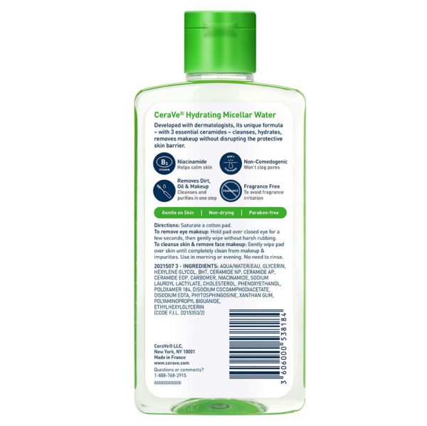 61OzNNls3zL._SL1000_.jpg CeraVe Micellar Water, New & Improved Formula, Hydrating Facial Cleanser & Eye Makeup Remover, Fragrance Free & Non-Irritating, 10 Fl. Oz