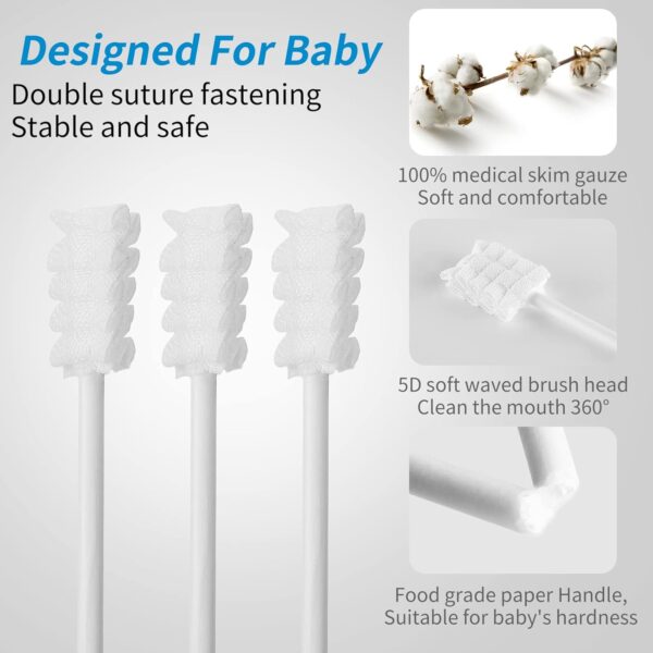 60Pcs Baby Tongue Cleaner, Baby Toothbrush, Disposable Baby Mouth Cleaner, Soft Gauze Toohthbrush Newborn Oral Cleaning Stick Dental Care for 0-36 Month Baby