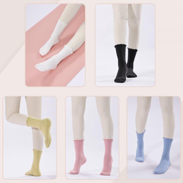 Pilates Socks with Grips for Women,3 Pairs Cotton Non Slip Yoga Crew Socks for Barre, Ballet, Dance, Workouts