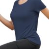 Mippo Open Back Workout Tops for Women Soft Short Sleeve Athletic Yoga Gym T Shirts