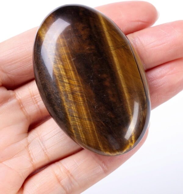 MANIFO 2.4Inch Large Tiger Eye Crystal Worry Stone Reiki Healing Crystals Polished Palm Gemstone Thumb Pocket Stone for Massage Stress Relief Meditation Balancing