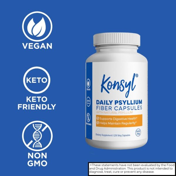 Konsyl Daily Psyllium Fiber Capsules - Contains 1500mg of All-Natural Psyllium Husk Powder per Serving - Supports Digestive Health and Weight Management Goals+ (2 Pack - 200 Count Each)