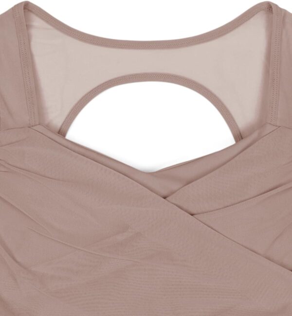 LASLULU Womens Mesh Long Sleeve Workout Tops Sexy Sweetheart Neck Double Lined Athletic Yoga Gym Tops with Built in Bra