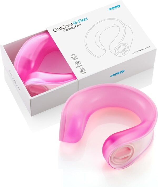 samply OutCool U-Flex Cooling Pack, Ice-fillable Portable Neck Cooler, Needless Hand Held, Cold Neck Wraps for Outdoor Sports, Travel, Camping, for Mother's and Father's Birthday, Berry Pink