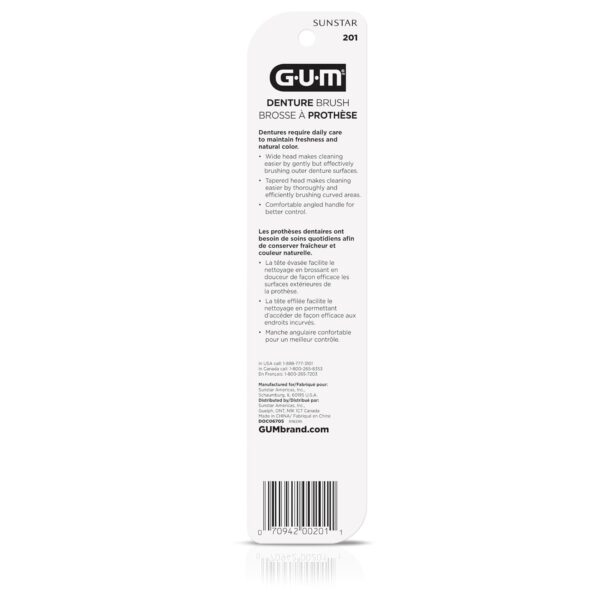 GUM Denture Brush - Dual Headed Hard Bristle Toothbrush for Dentures & Acrylic Retainers - Dentist Recommended Denture Cleaner (Pack of 1)