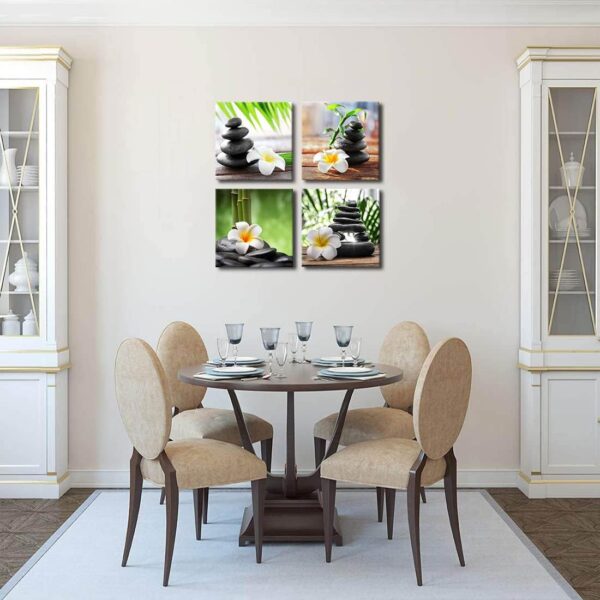 Yxbhhym-Zen Pictures Meditation Canvas Wall Art Spa Stone Green Room Decor White Frangipani Flower Poster Painting Zen Artwork for Bathroom Wall Décor Living Room Kitchen Decorations Framed Art