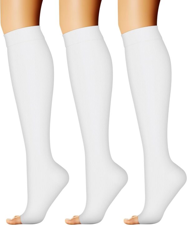 CHARMKING 3 Pairs Open Toe Compression Socks for Women & Men Circulation 15-20 mmHg is Best Support for All Day Wear