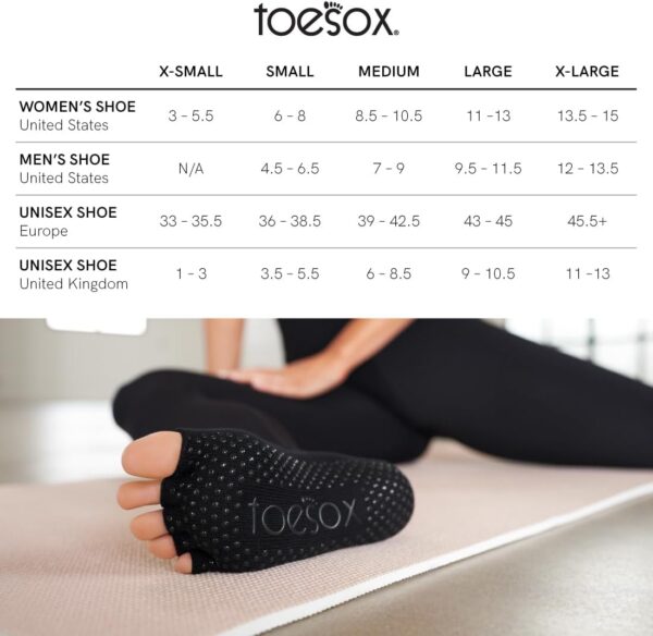toesox Women's Low Rise Half Toe Grip Non-Slip for Ballet, Yoga, Pilates, Barre Toe Socks
