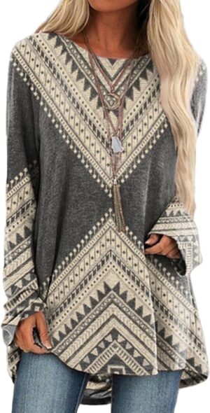 Bengbobar Western Sweatshirts for Women Native American Aztec Print Pullover Long Sleeve Crewneck Crewneck Sweatshirt