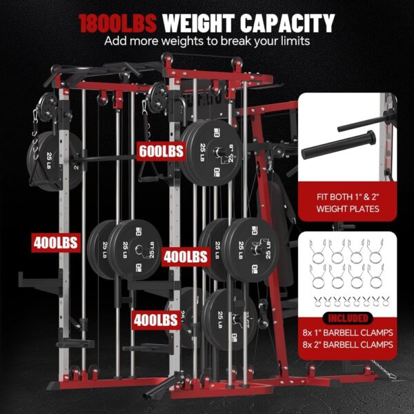 All in One Home Gym System Workout Station, Multi-Function Smithe Machine Power Cage with Cable Crossover System, Tripe-Sided Independent Load Posts, Functional Trainer for Full Body Training