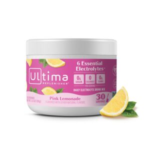 Ultima Replenisher Daily Electrolyte Powder Drink Mix – Pink Lemonade, 30 Serving – Hydration Powder with 6 Key Electrolytes and Trace Minerals – Keto Friendly, Vegan, Non-GMO and Sugar-Free