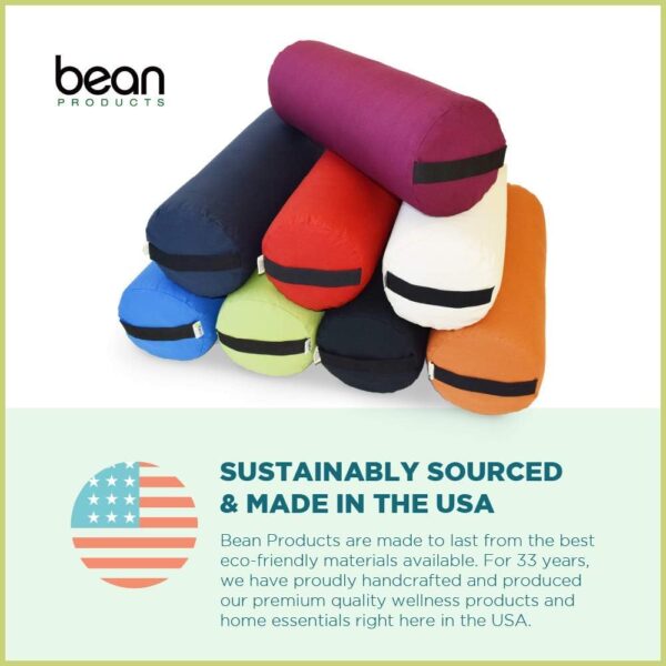 Bean Products Yoga Bolster - Made In The USA With Eco Friendly Materials - Round or Rectangular Support Cushions That Elevate Your Practice - Natural Cotton