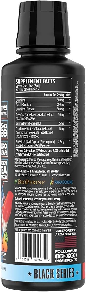VMI Sports L-Carnitine 1500 Heat Stimulant Free Thermogenic Metabolic Support & Fat Loss for Men & Women | 1500mg L-Carnitine | Convenient Liquid (Patriot Pop)