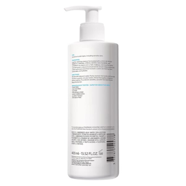 La Roche-Posay Toleriane Hydrating Gentle Face Cleanser, Hydrating Facial Cleanser With Niacinamide + Ceramides, Daily Face Wash For Dry Skin To Normal Skin, Sensitive Skin Tested, Fragrance Free