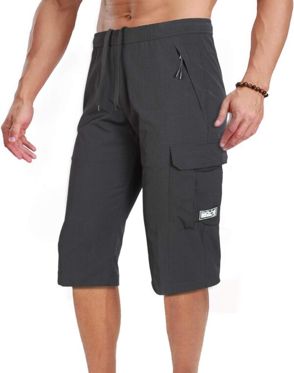 Men's Outdoor Hiking Shorts Quick Dry Stretchy 3/4 Capri Pants Cargo Shorts Male