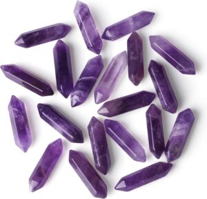 ZHIYUXI 20 Pcs Amethyst Crystal Healing Crystals and Stones Amethyst Gemstone Tumbled Polished Energy Reiki Healing Stones Crystal Wand Meditation Decor Gifts